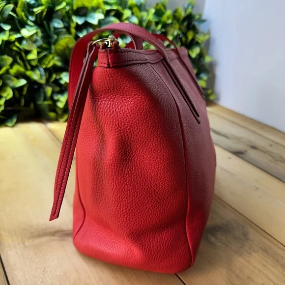 FOSSIL “Sydney” Claret Red Pebbled Leather Tote Bag - Picture 3 of 9